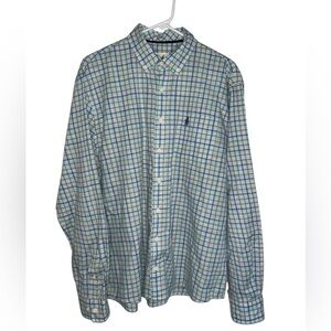 Johnnie-O Hangin Out Long Sleeve Button Down Shirt Blue Plaid Mens Size Large
